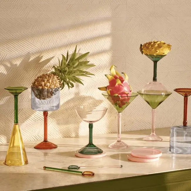 Urban Nature Culture Onderzetter Glas Coaster Pink - Set van 4-Stuks