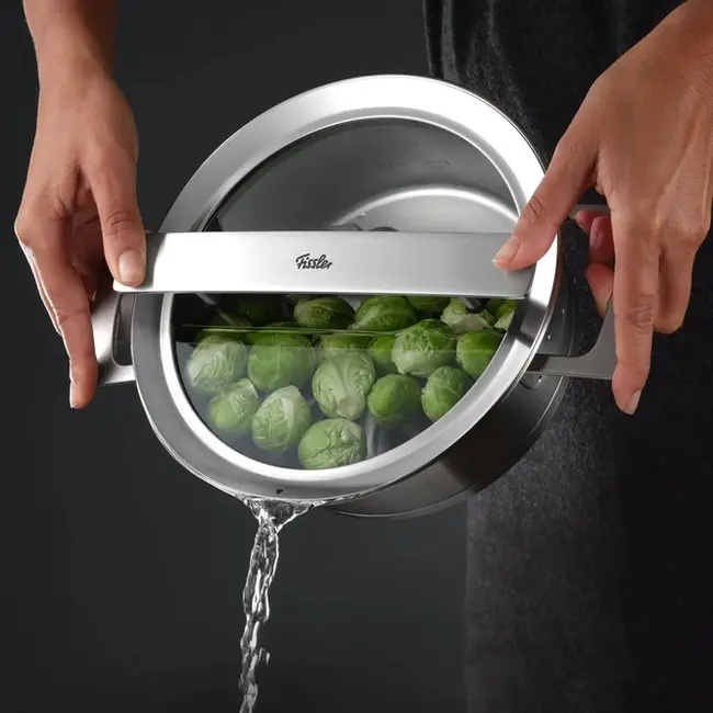 Fissler Pannenset Phi Collection Glasdeksels 5-delig - Ruimtebesparend Stapelbaar Design, Inclusief Unieke Afgietfunctie en Glazen Deksels