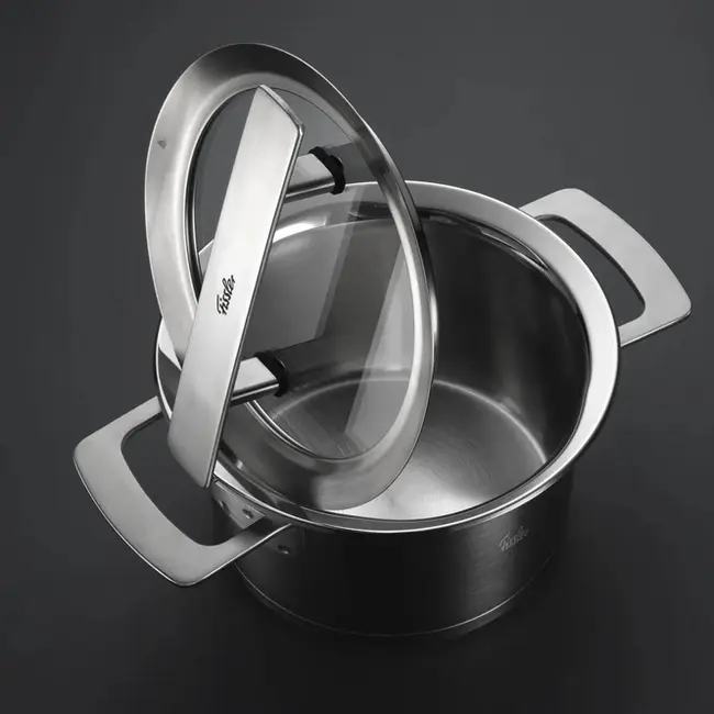 Fissler Pannenset Phi Collection Glasdeksels 5-delig - Ruimtebesparend Stapelbaar Design, Inclusief Unieke Afgietfunctie en Glazen Deksels