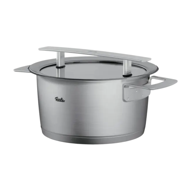Fissler Pannenset Phi Collection Glasdeksels 5-delig - Ruimtebesparend Stapelbaar Design, Inclusief Unieke Afgietfunctie en Glazen Deksels