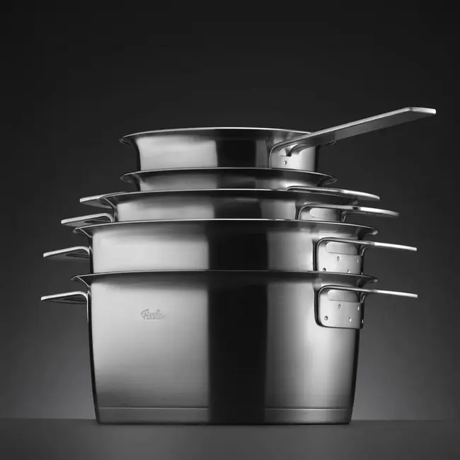 Fissler Pannenset Phi Collection Glasdeksels 5-delig - Ruimtebesparend Stapelbaar Design, Inclusief Unieke Afgietfunctie en Glazen Deksels