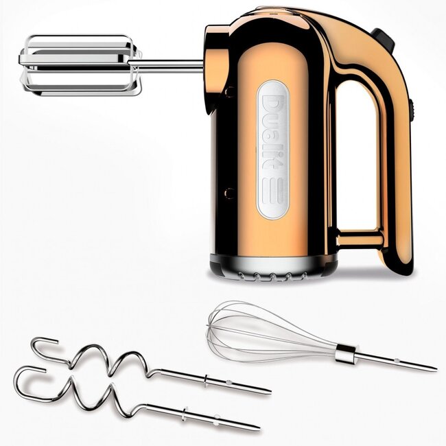 Dualit Handmixer Set Koper | 400 Watt | 4 Snelheden | Inclusief Gardes, Deeghaken & Ballongarde | Handig Opbergsysteem
