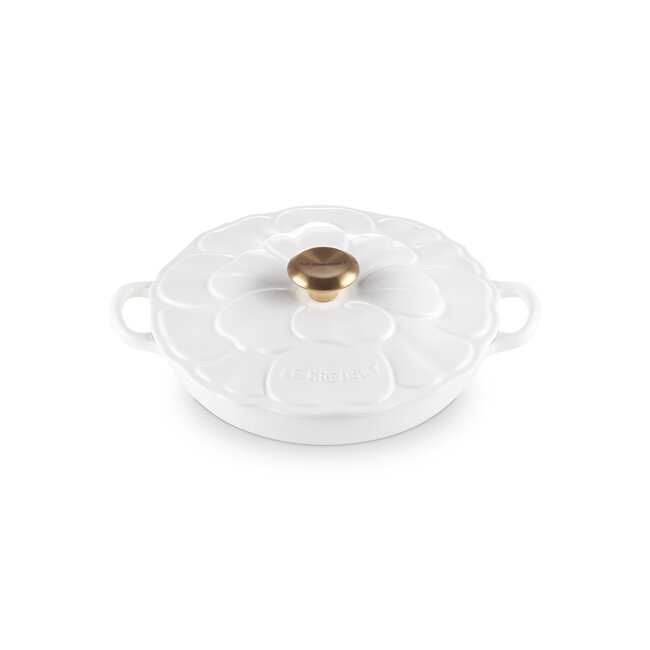 Le Creuset Campagnard Bloesem Shiny White 26cm - 2.2 Liter - met gouden knop