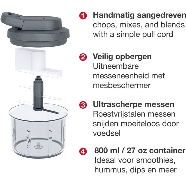 Zyliss Easy Pull Food Processor – Handmatige Hakmolen – 800 ml