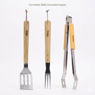 BBQ Set met Houten Handvaten - 3-Delig Barbecue Gereedschap