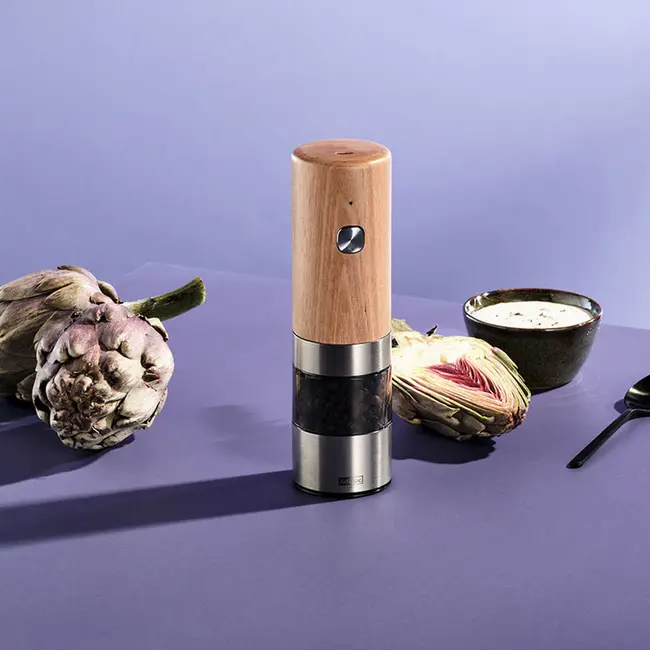 AdHoc i.Mill Elektrische Peper- of Zoutmolen – Oplaadbaar – Essenhout & RVS – 17 cm