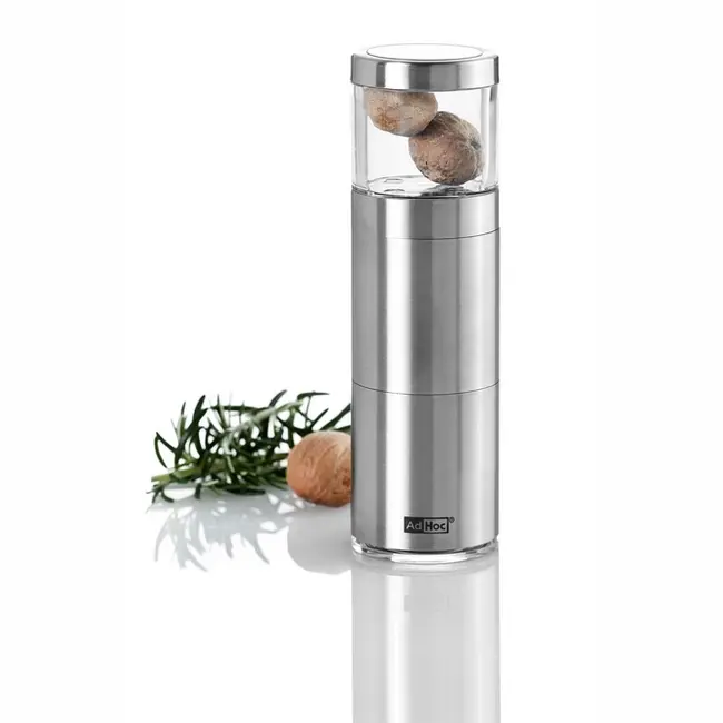 AdHoc Muskatino Nootmuskaatmolen – Roestvrij Staal & Acryl – 12,5 cm