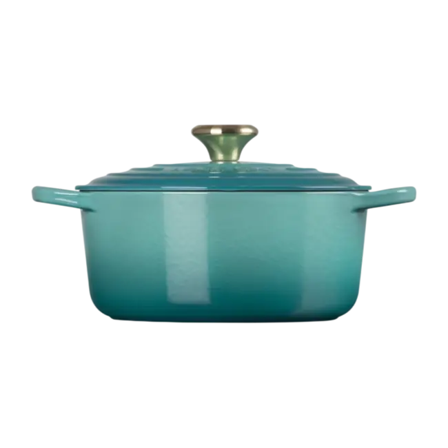 Le Creuset Braadpan Signature – Bleu Riviera - Met Gouden Knop – Ø 24 cm - 4.2 liter – Geëmailleerd Gietijzer
