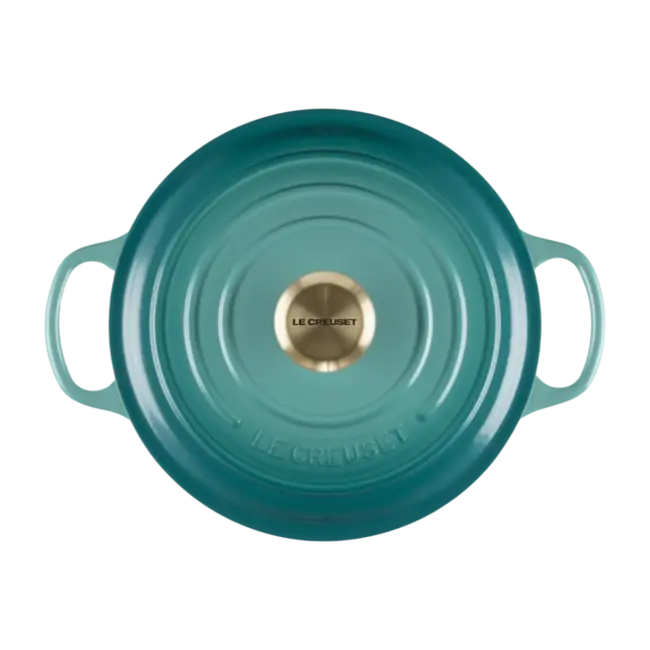 Le Creuset Braadpan Signature – Bleu Riviera - Met Gouden Knop – Ø 24 cm - 4.2 liter – Geëmailleerd Gietijzer
