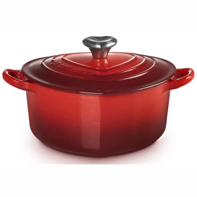 Le Creuset Braadpan Hart – Kersenrood – 1.9 liter - 20 cm – Inclusief RVS Hartjesknop – Geëmailleerd Gietijzer