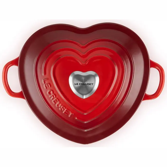 Le Creuset Braadpan Hart – Kersenrood – 1.9 liter - 20 cm – Inclusief RVS Hartjesknop – Geëmailleerd Gietijzer