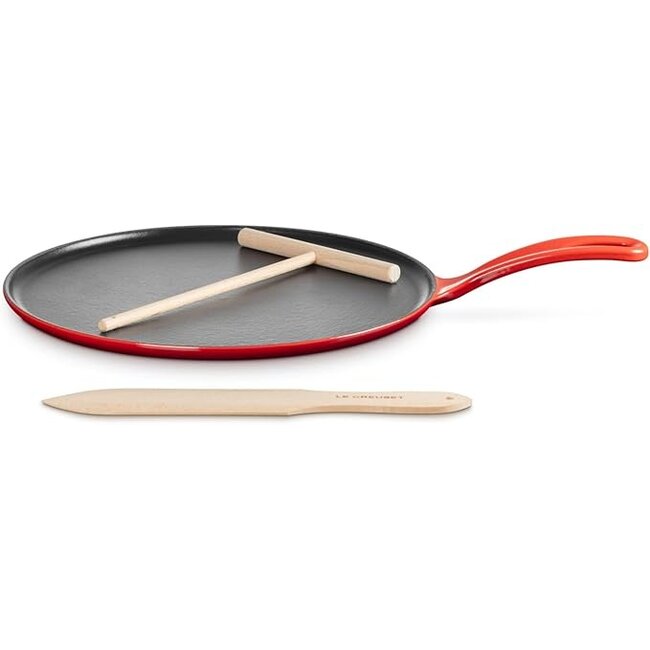 Le Creuset Signature Pannenkoekenpan – 27 cm – Gietijzer – Kersenrood – Inclusief Beslagverdeler