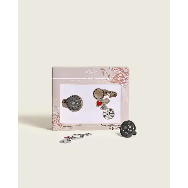 Maison Berger Duo Set – Ophélia – Autodiffuser & Sleutelhanger – Argent & Gun Metal