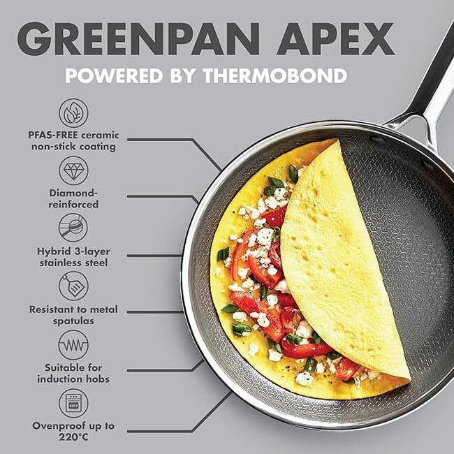 Greenpan Hapjespan Apex Honinggraat Hybride – 2.9 liter - 24 cm – PFAS-vrij – 3-Ply Roestvrij Staal – Inductie