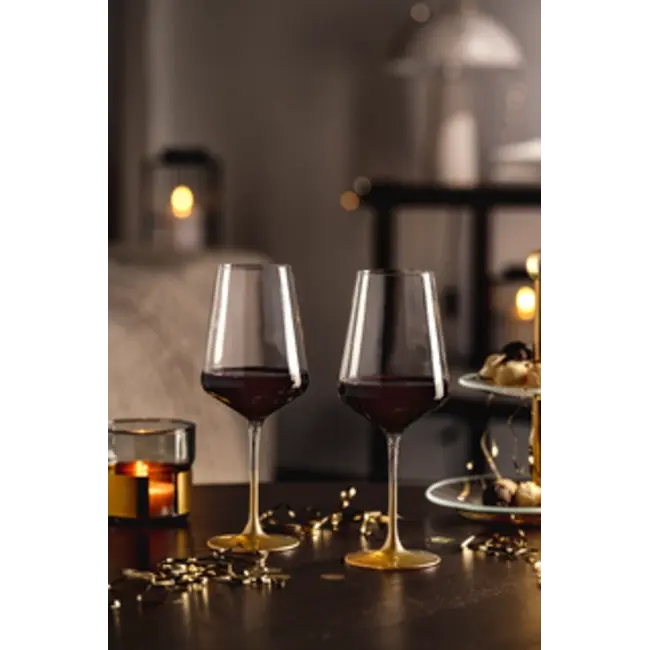 Leonardo Puccini Wijnglazen – 560 ml – Gouden Steel – Set van 2 – Kristalglas