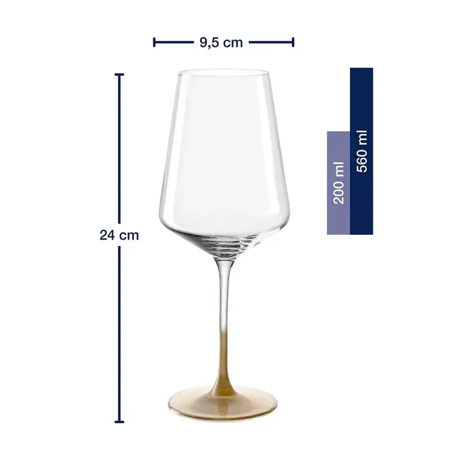 Leonardo Puccini Wijnglazen – 560 ml – Gouden Steel – Set van 2 – Kristalglas