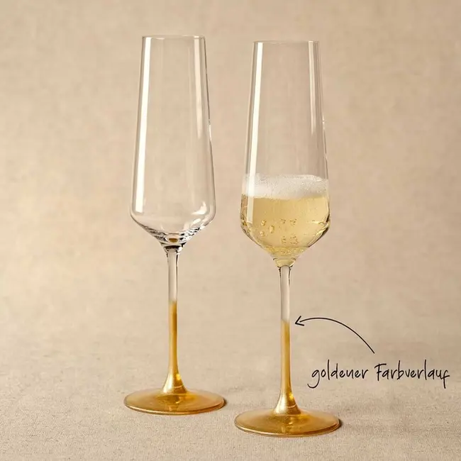 Leonardo Puccini Champagne Flûtes – Goud – Set van 2 – 280 ml – Kristalglas
