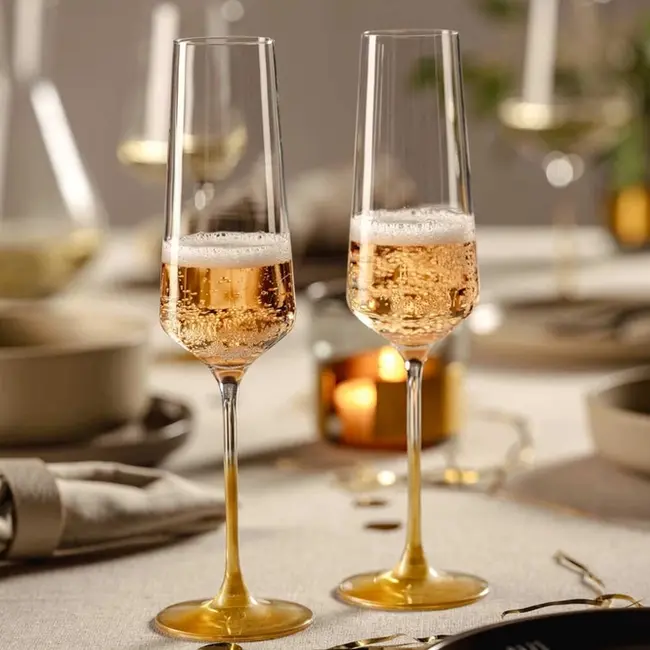 Leonardo Puccini Champagne Flûtes – Goud – Set van 2 – 280 ml – Kristalglas