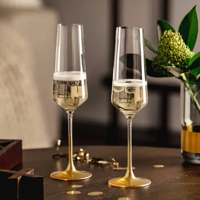 Leonardo Puccini Champagne Flûtes – Goud – Set van 2 – 280 ml – Kristalglas