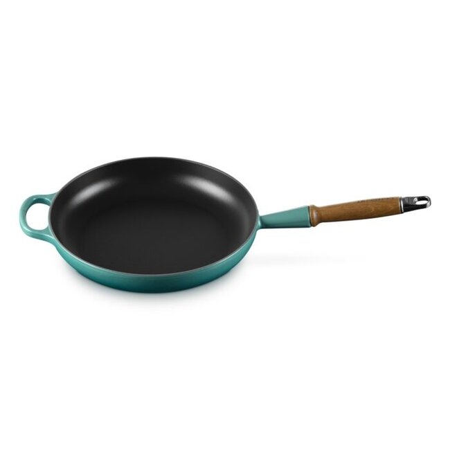 Le Creuset Signature Koekenpan – 2.6 liter - 28 cm – Gietijzer – Bleu Riviera – Met Houten Handvat - Met Hulpgreep