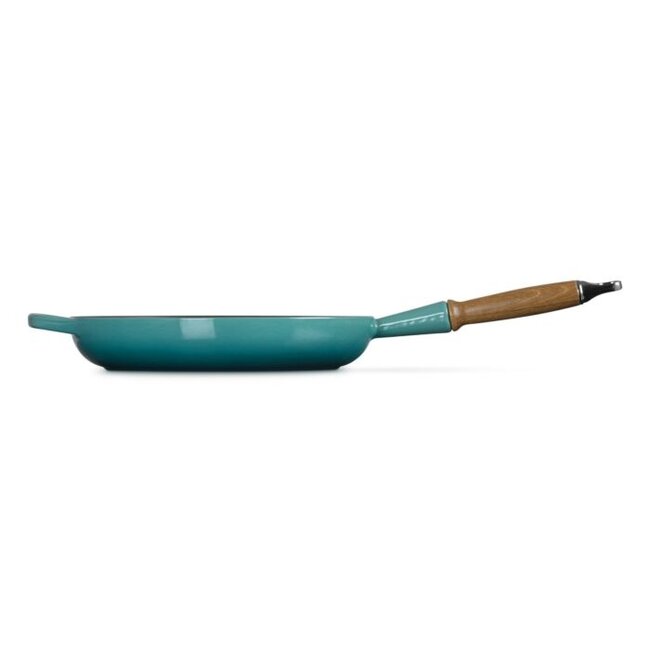 Le Creuset Signature Koekenpan – 2.6 liter - 28 cm – Gietijzer – Bleu Riviera – Met Houten Handvat - Met Hulpgreep