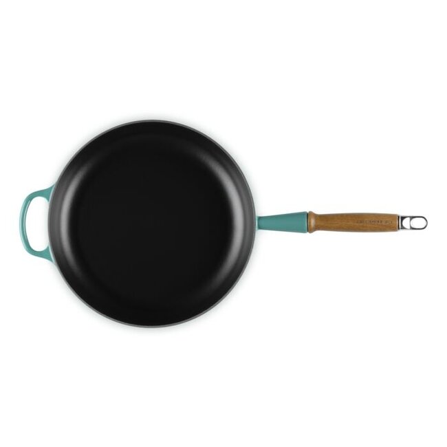 Le Creuset Signature Koekenpan – 2.6 liter - 28 cm – Gietijzer – Bleu Riviera – Met Houten Handvat - Met Hulpgreep