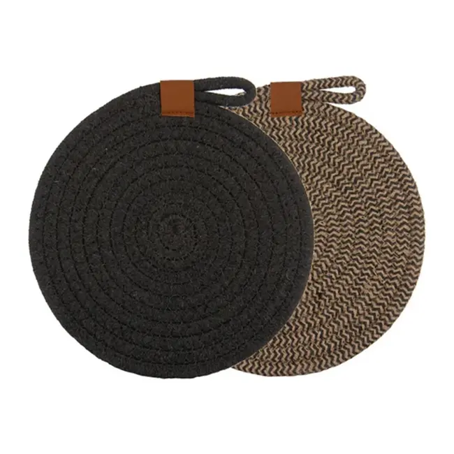 Ladelle Panonderzetters - Jute & Katoen - Zwart - Diameter: 22 cm