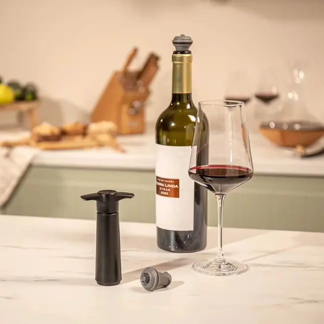 Vacu Vin Original Wijn Vacuümpomp – Met Gepatenteerde Click-Indicator – Zwart - 1 Pomp + 1 stopper