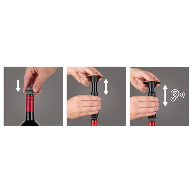 Vacu Vin Original Wijn Vacuümpomp – Met Gepatenteerde Click-Indicator – Zwart - 1 Pomp + 1 stopper