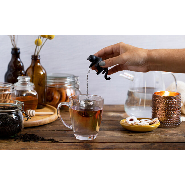 Peleg Design Cattea Siliconen Thee-ei – Grappig Theefilter voor Losse Thee – Zwart