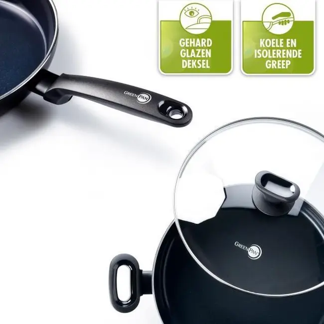 Greenpan Torino Keramische Sauteerpan / Hapjespan – 28 cm - 4.3 Liter – 100% PFAS-Vrij – Inclusief Glazen Deksel - 2 Handvaten - Ovenbestendig tot 180°C