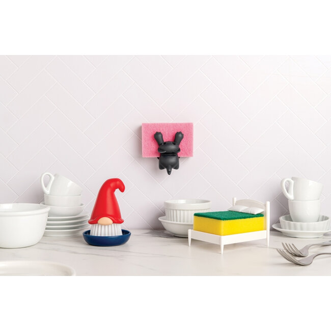 Ototo Beardy Afwasborstel Kabouter met Schoteltje – Zelfstaande Set – Rood