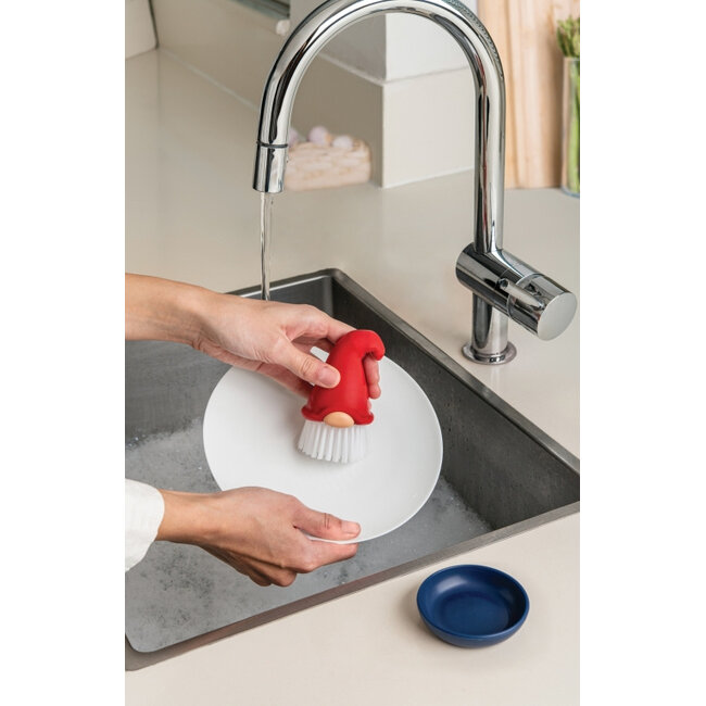 Ototo Beardy Afwasborstel Kabouter met Schoteltje – Zelfstaande Set – Rood