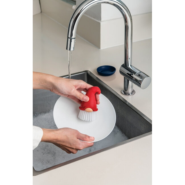 Ototo Beardy Afwasborstel Kabouter met Schoteltje – Zelfstaande Set – Rood