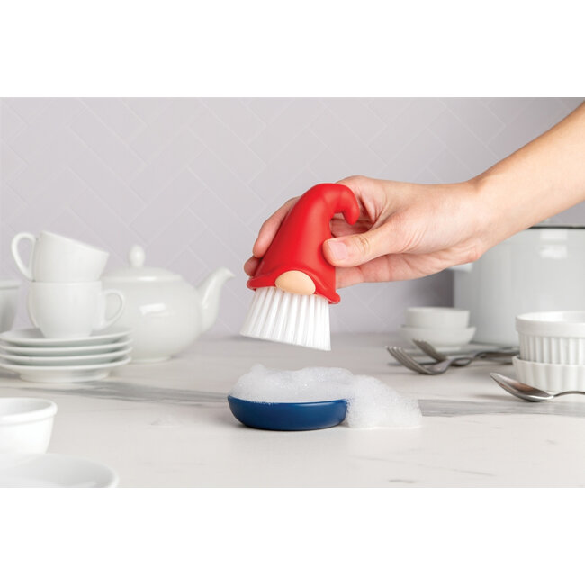 Ototo Beardy Afwasborstel Kabouter met Schoteltje – Zelfstaande Set – Rood