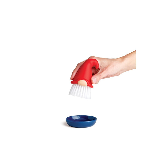 Ototo Beardy Afwasborstel Kabouter met Schoteltje – Zelfstaande Set – Rood