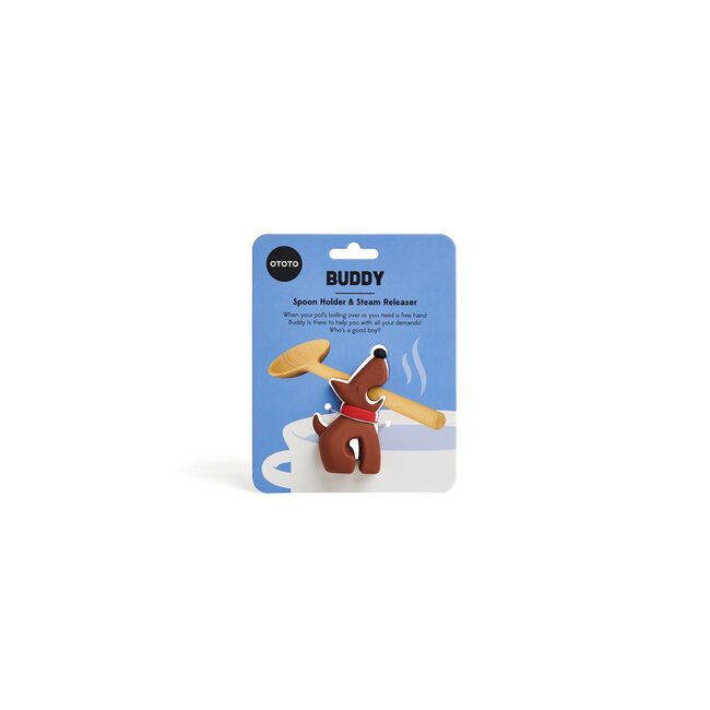 Ototo Buddy Lepelhouder en Stoomaflater – Siliconen Panbeschermer & Pootje – Bruin