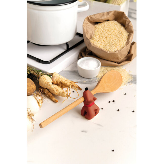 Ototo Buddy Lepelhouder en Stoomaflater – Siliconen Panbeschermer & Pootje – Bruin