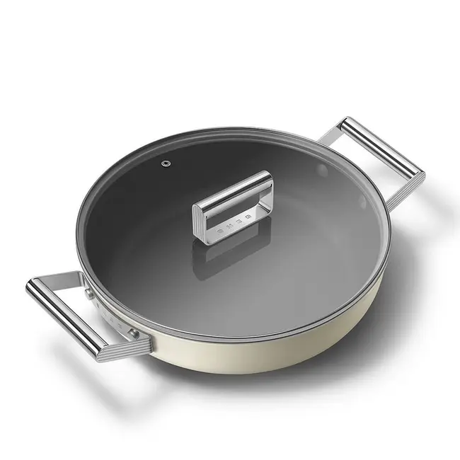 Smeg Hapjespan / Sauteerpan 28 cm Crème DPF2812CRM – PFAS-vrije Keramische Pan ( 3.7 Liter)