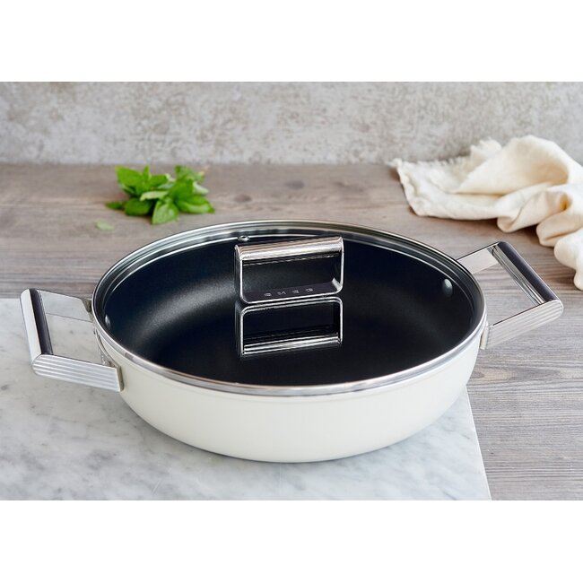 Smeg Hapjespan / Sauteerpan 28 cm Crème DPF2812CRM – PFAS-vrije Keramische Pan ( 3.7 Liter)