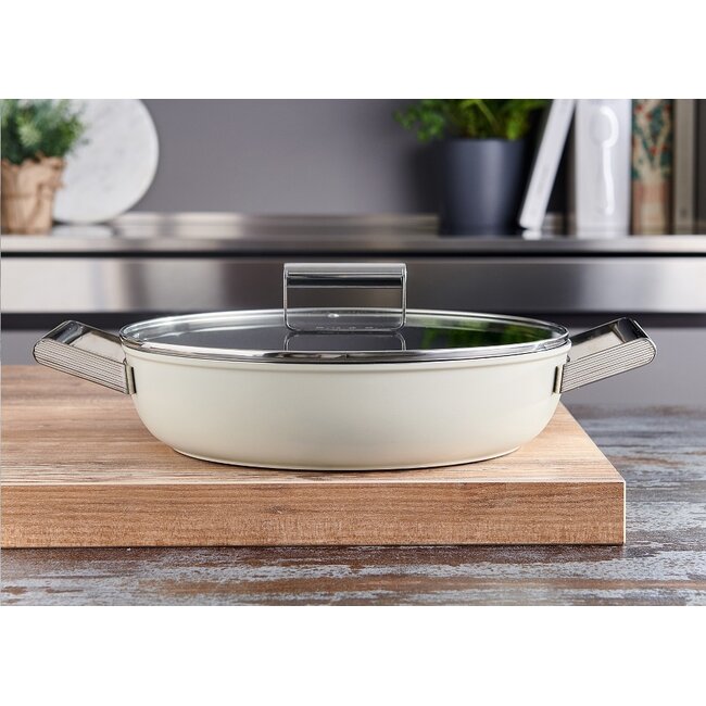 Smeg Hapjespan / Sauteerpan 28 cm Crème DPF2812CRM – PFAS-vrije Keramische Pan ( 3.7 Liter)