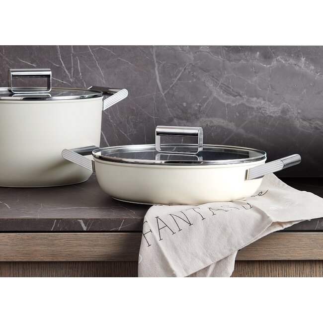 Smeg Hapjespan / Sauteerpan 28 cm Crème DPF2812CRM – PFAS-vrije Keramische Pan ( 3.7 Liter)