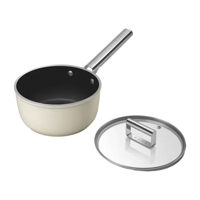 Smeg Steelpan 20 cm Crème SPF2012CRM – PFAS-vrije Keramische Pan met Glasdeksel (2,8 Liter)