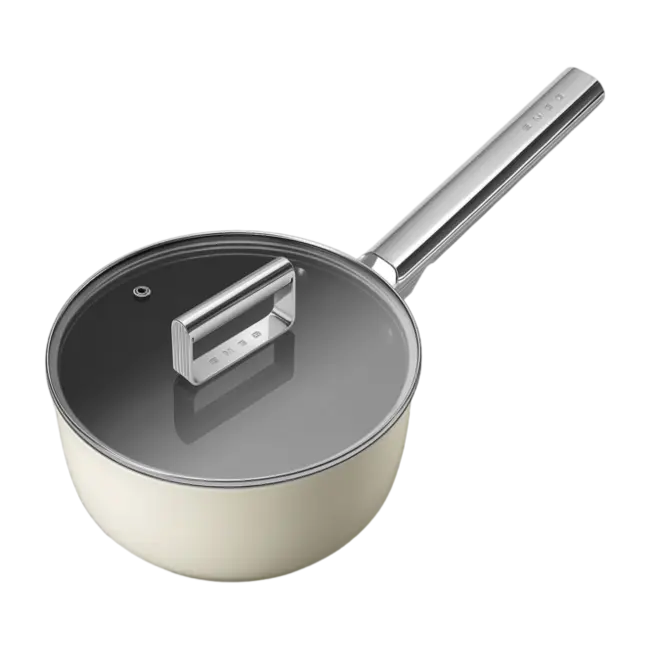 Smeg Steelpan 20 cm Crème SPF2012CRM – PFAS-vrije Keramische Pan met Glasdeksel (2,8 Liter)