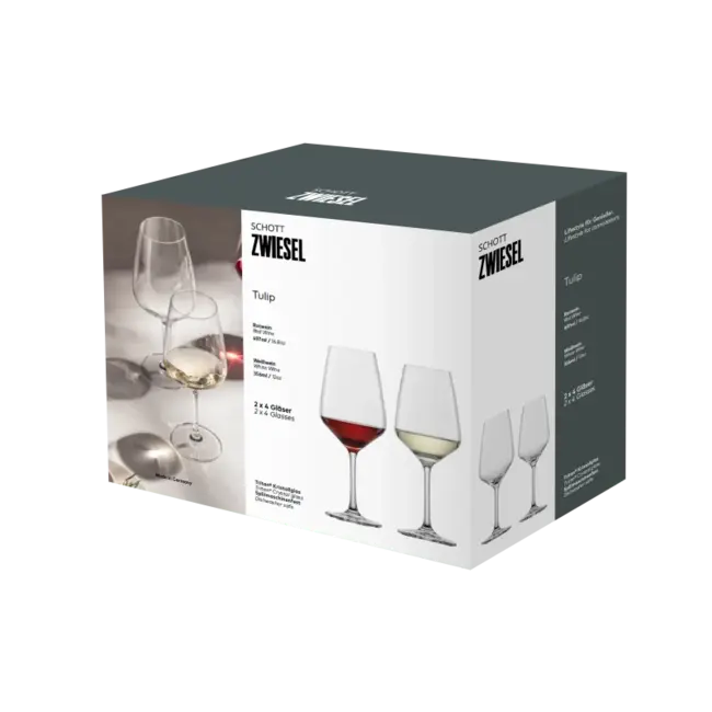 Tulip Glazenset 8-delig – Complete Set 4x wijnglas wit & 4x wijnglas rood