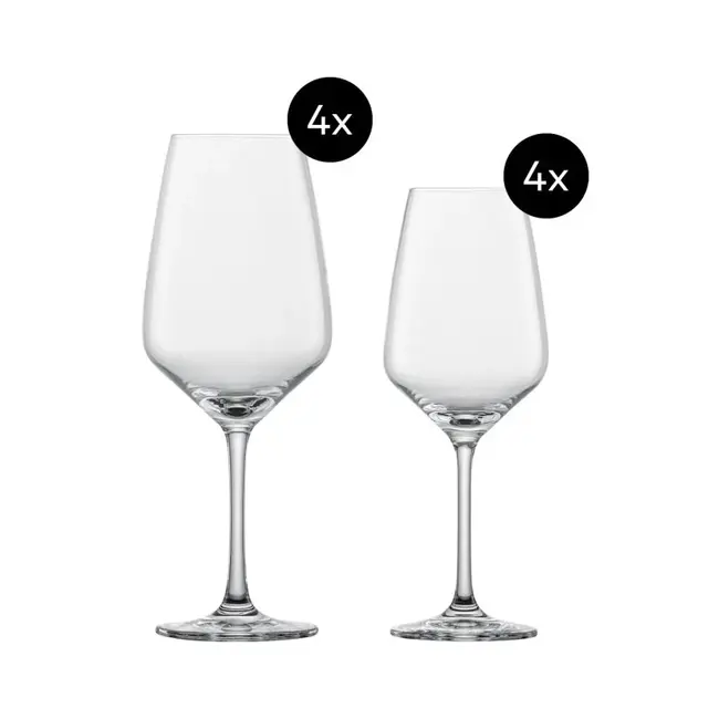 Tulip Glazenset 8-delig – Complete Set 4x wijnglas wit & 4x wijnglas rood