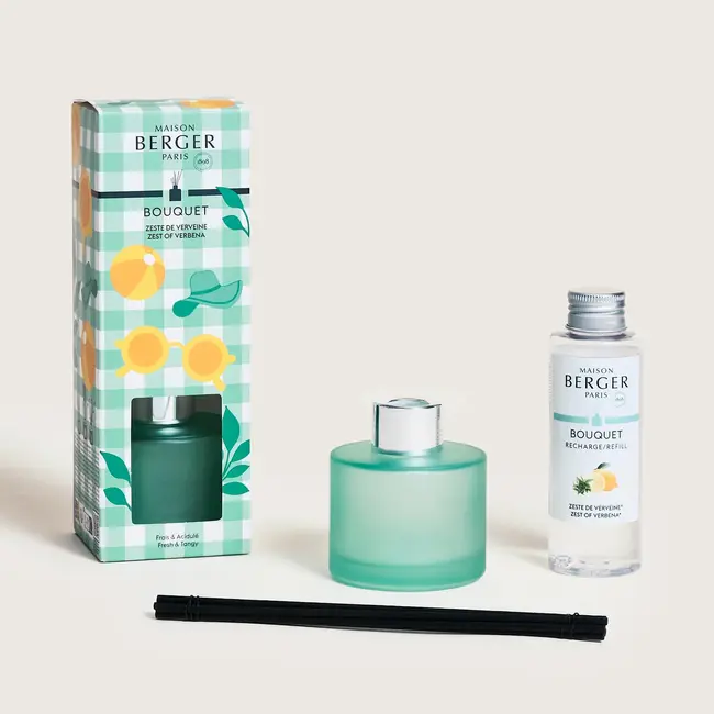 Maison Berger Parfumverspreider Bouquet Estivale 90ml – Matgroene Geurstokjes Zest of Verbena
