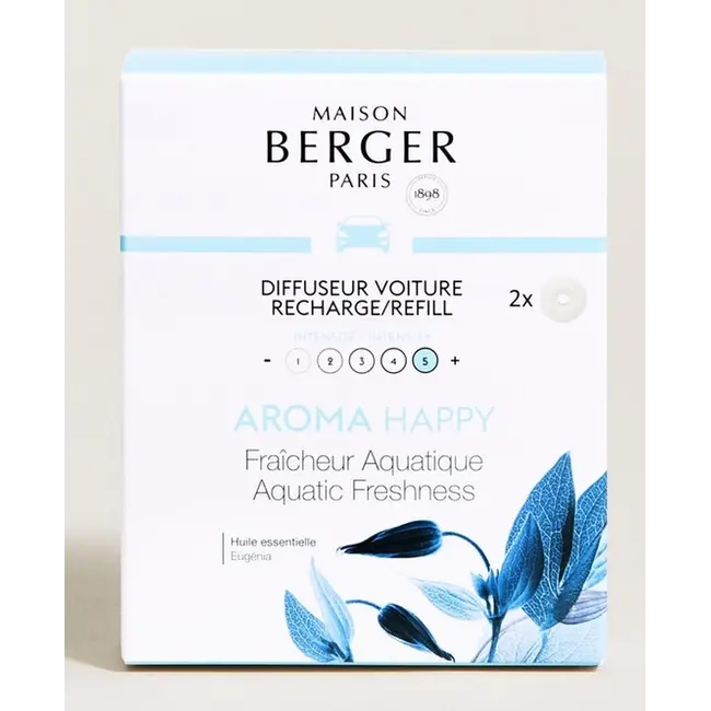 Maison Berger Navullingen Autodiffuser – Fraîcheur Aquatique / Aroma Happy (2 stuks)
