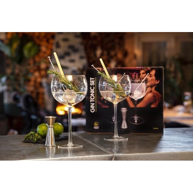 Leopold Vienna Gin Tonic Cadeauset (5-Delig) – Luxe Glazen en Barmaatje