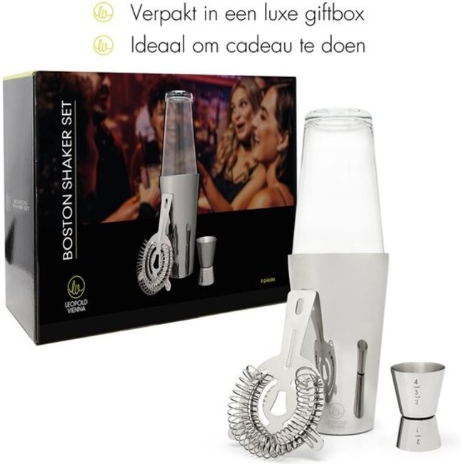 Leopold Vienna Cocktailset Boston RVS – Professionele Shaker met Barzeef en Maatje